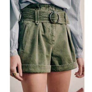 Sezane Rome High Waist Green Shorts